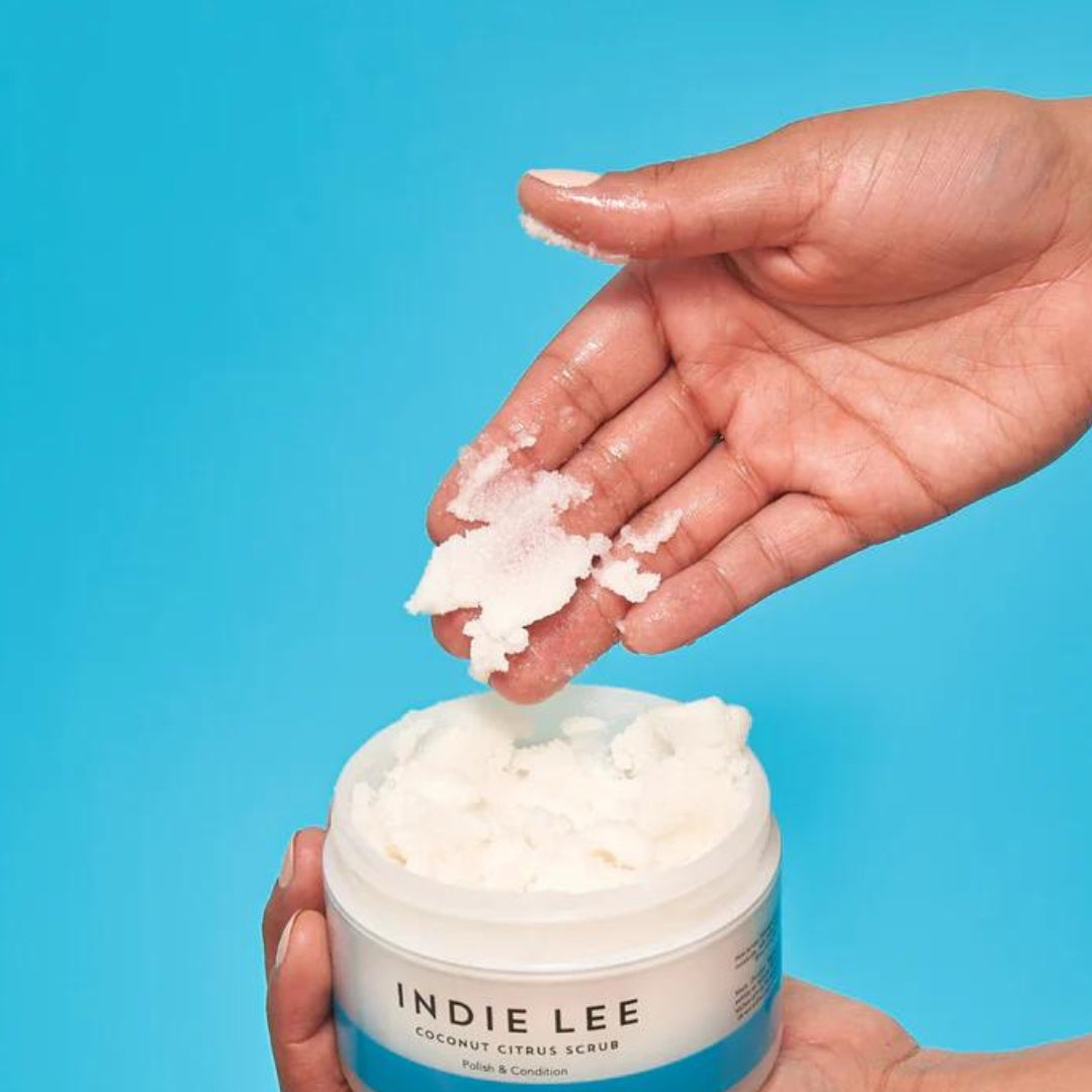Indie Lee Coconut Citrus Body Scrub.